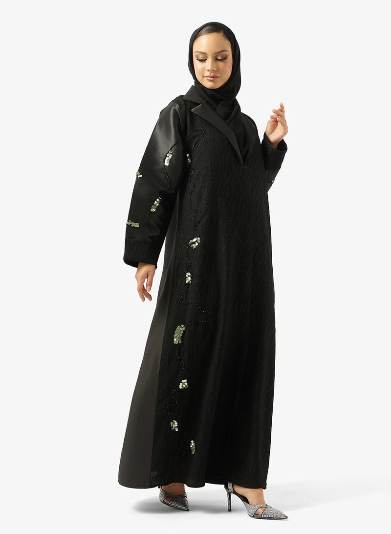 هيا كلوزيت عباية مفتوحة من الأمام مزينة مع ياقة لابيل - Image 1